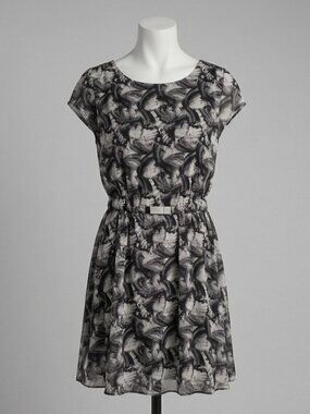 RW&CO. Women's Abstract Brushstroke Chiffon Mini Dress - Black & White (S)
